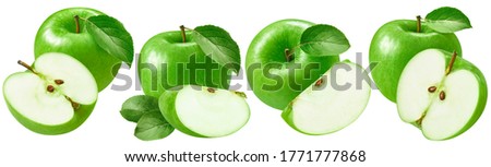 Green cooking apple set isolated on white background. Package design element with clipping path