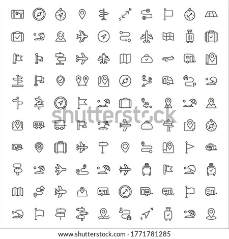Modern thin line icons set of travel. Premium quality symbols. Simple pictograms for web sites and mobile app. Vector line icons isolated on a white background.