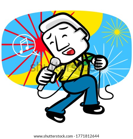 White man cartoon sing and dance scene vector on a white background