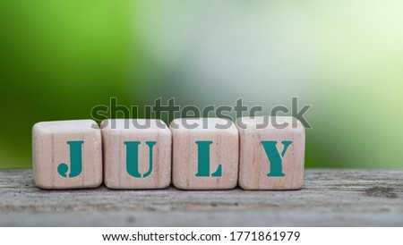 Alphabet in wood Blocks for illustration of july word