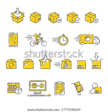 Delivery service icons set in trendy flat outline style isolated on white background. Shipping and delivery elements for your design. Vector illustration.