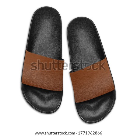 brown black slide in slipper flat lay isolated on white background