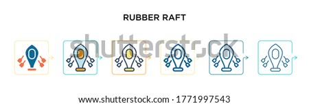 Rubber raft vector icon in 6 different modern styles. Black, two colored rubber raft icons designed in filled, outline, line and stroke style. Vector illustration can be used for web, mobile, ui