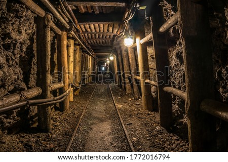Tunnel in a historic coal mine. Royalty-Free Stock Photo #1772016794