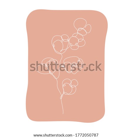 Decorative hand drawn cotton plant, design element. Can be used for cards, invitations, banners, posters, print design. Continuous line art style