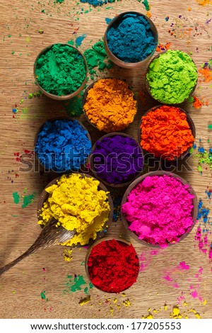 Colorful, finely powdered Indian pigments. Royalty-Free Stock Photo #177205553