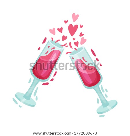 Glasses of Red Wine Banging Against Each Other as Symbol of Saint Valentine Day Vector Illustration
