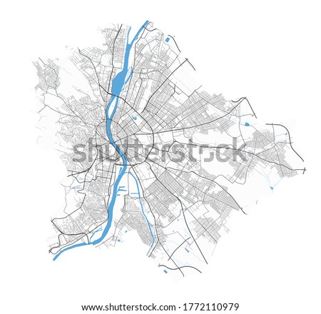 Budapest map. Detailed vector map of Budapest city administrative area. Poster with streets and water on white background. Royalty-Free Stock Photo #1772110979