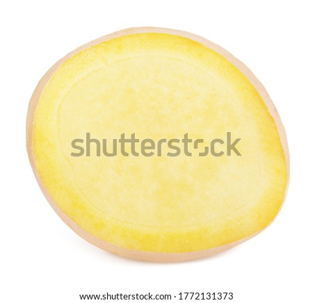 Fresh ginger slice isolated on a white background. Clip art image for package design.