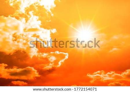 Hot Summer or heat wave background, orange sky with burning sun