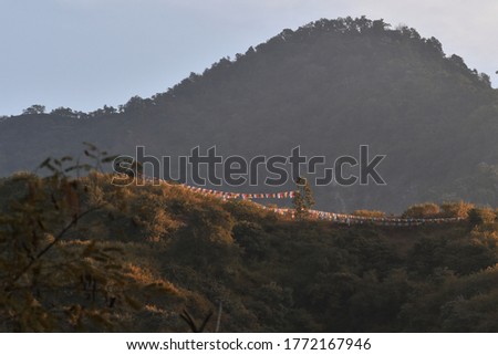 Scenery landscape of mountain forests with fog and sunlight 
