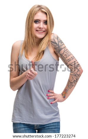 Portrait of teen girl showing okay sign on a white background