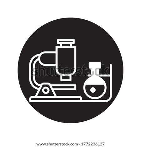 Medical research related vector thin line icon. Microscope and test flask. Editable stroke. Vector illustration.