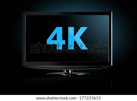 4K television display with comparison of resolutions. Ultra HD on on modern TV