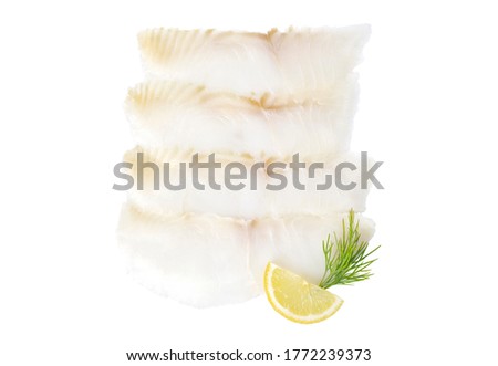 White smoked fish slices isolated on a white background