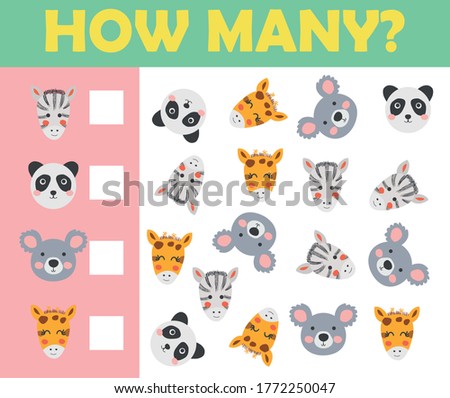 Cartoon Illustration of Education Mathematical Game of Animals Counting for Preschool Children