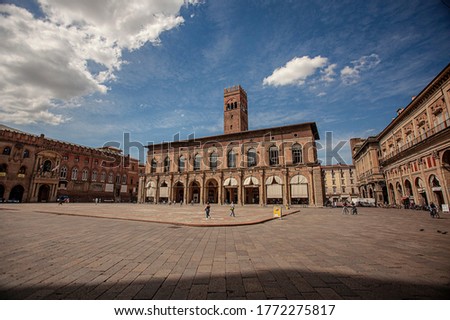 Palazzo del Podestà in Bologna, Italy a famous building in Piazza Maggiore the most important square in the city under a blue sky Royalty-Free Stock Photo #1772275817