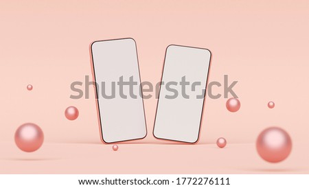 Mockup of blank screen smartphone on pink background, 3d rendering