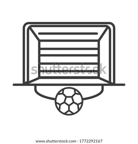 soccer game, goal net and ball league recreational sports tournament line style icon vector illustration