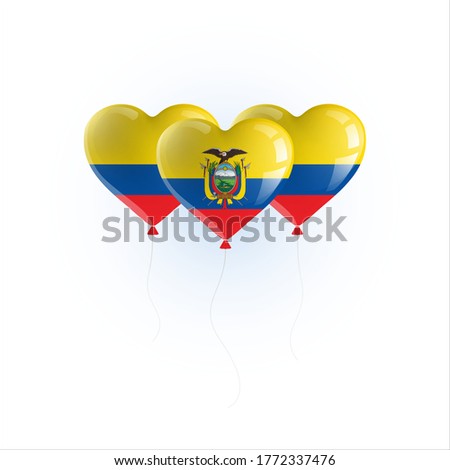 Heart shaped balloons with colors and flag of ECUADOR vector illustration design. 