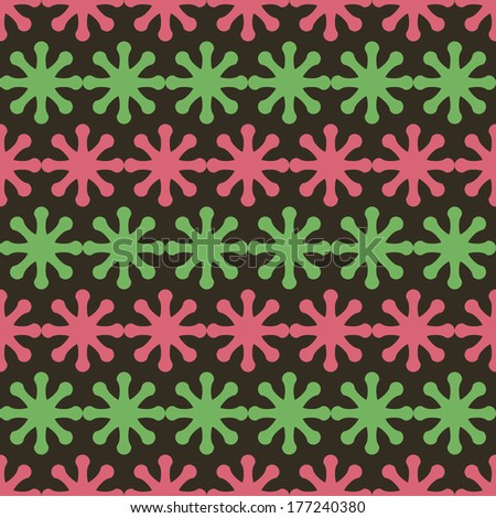 seamless pattern, dark background with green and red elements, geometric design, vector illustration