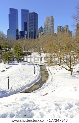 Central Park with Columbus Circle and Upper West Side Skyline, Manhattan New York