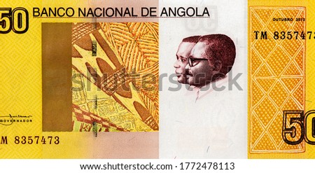 Jose Eduardo dos Santos. Antonio Agostinho Neto. Portrait from Angola 50 Kwanzas 2012 Banknotes.