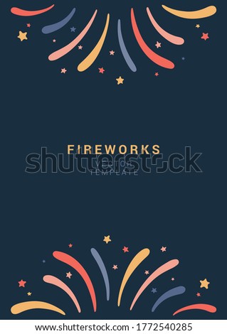 Vector banner with colorful fireworks. Festive background for holiday, party, Christmas, birthday, carnival, Independence day. Celebration vector banner. Hand drawn vector template