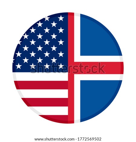 round icon with united states of america and iceland flags