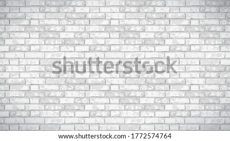 Realistic Vector brick wall pattern horizontal background. Flat wall texture. White textured brickwork for print, paper, design, decor, photo background, wallpaper. Royalty-Free Stock Photo #1772574764