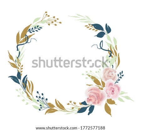 Floral wreath with roses flowers and leaves	