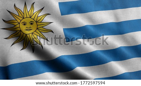 Close up waving flag of Uruguay
