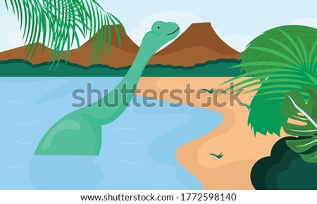 Dinosaurs soaking in the river. prehistoric illustrations