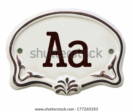 White ceramic tile,  isolated on a white background,  with the letter A 