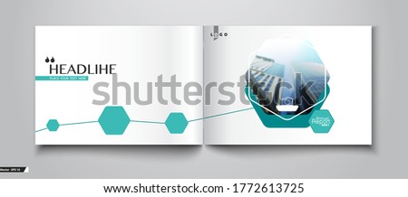 Brochure cover abstract geometric linear design, green hexagon, a4. Annual report, headline. Backgrounds and textures. Page model, template and postcards. Buildings. Business card layout. Logo, flyer
