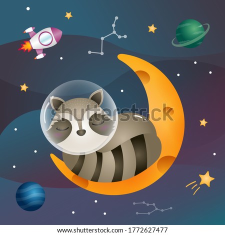 a cute raccoon sleeping in the moon