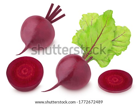 Set of fresh whole and cutted beet isolated on a white background. Clip art image for package design.