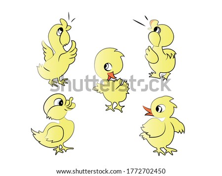 Cute Yellow color Duck  Vector Illustration. kids cartoon set