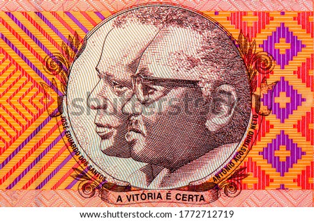 Jose Eduardo dos Santos. Antonio Agostinho Neto. Portrait from Angola  Banknotes.