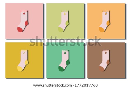 Set of various simple fruit socks. Different fruit pattern. Apple, Avocado, Banana, Coconut, Orange, Watermelon. Socks Collection. Flat design Vector Illustration. 