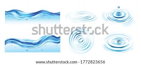 Water ripple realistic set with water drops isolated vector illustration