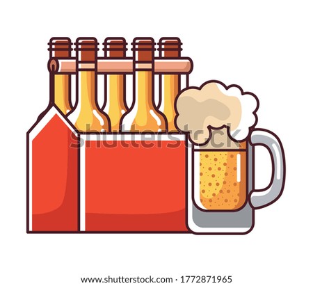 Beer bottles box and glass design, Pub alcohol bar brewery drink ale and lager theme Vector illustration