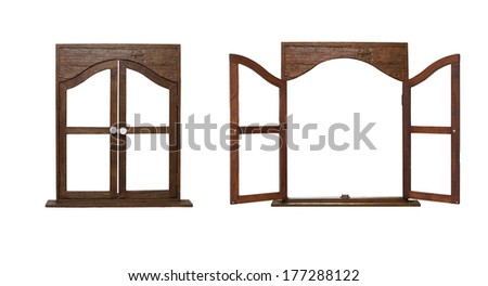 isolate open and close wooden window on white background