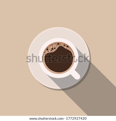 cup of coffee with foam. Minimalistic cup of latte with long shadow. Cappuccino, view from above. Top View. Minimal Design Poster flat vector illustration. Royalty-Free Stock Photo #1772927420
