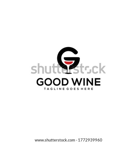 Illustration of the G sign that has a negative space for a glass of wine for a modern cafe and bar.