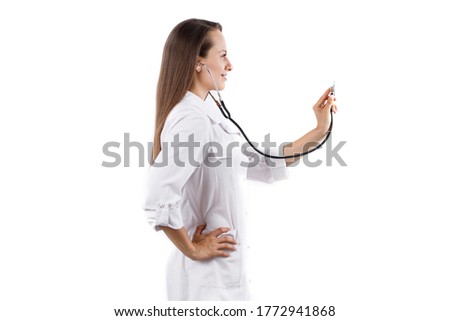 young female doctor on a white background