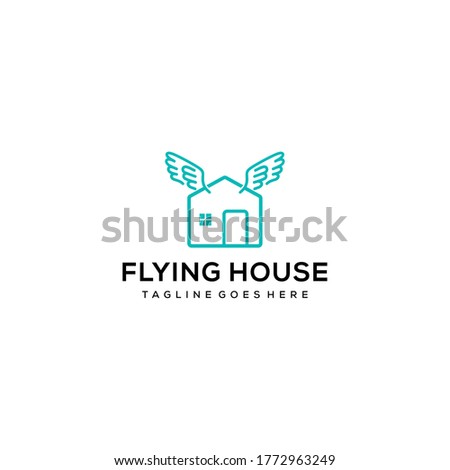 Creative modern flying house with wings logo design