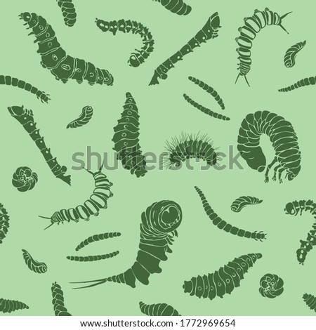 Seamless vector pattern with monochrome caterpillars of various speсies. Hand drawn realistic details.