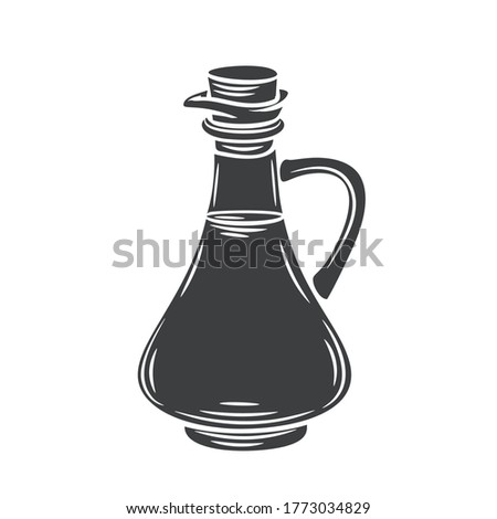 Glass bottle jug glyph icon of olive oil. Illustration in retro sketch style.