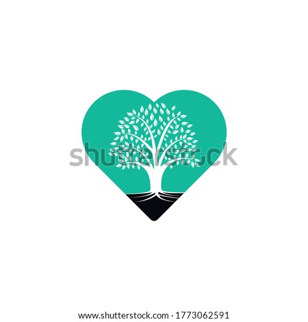 Love Tree Roots vector logo design. Heart Vector tree with roots logo element.